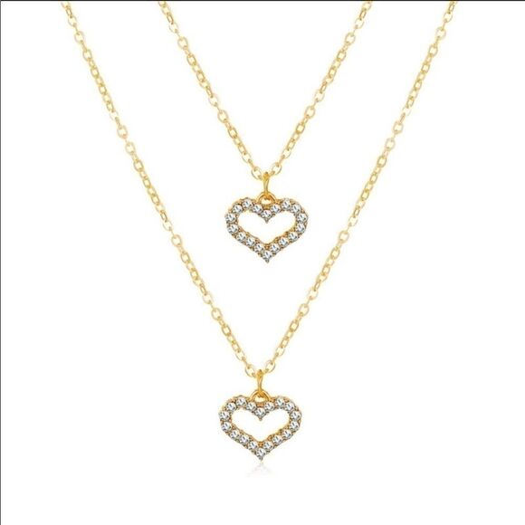 Necklace double layered Heart ZincAlloy Rhinestone - Picture 1 of 11
